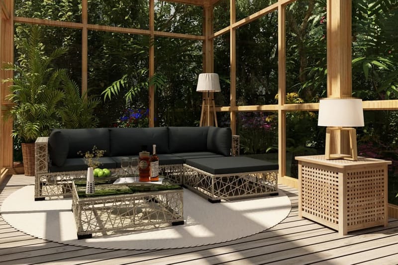 Haveloungesæt 5 dele med hynder polyrattan grå - Grå - Havemøbler - Loungemøbler - Loungesæt