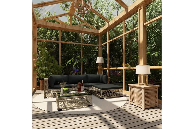 Haveloungesæt 5 dele med hynder polyrattan grå - Grå - Havemøbler - Loungemøbler - Loungesæt