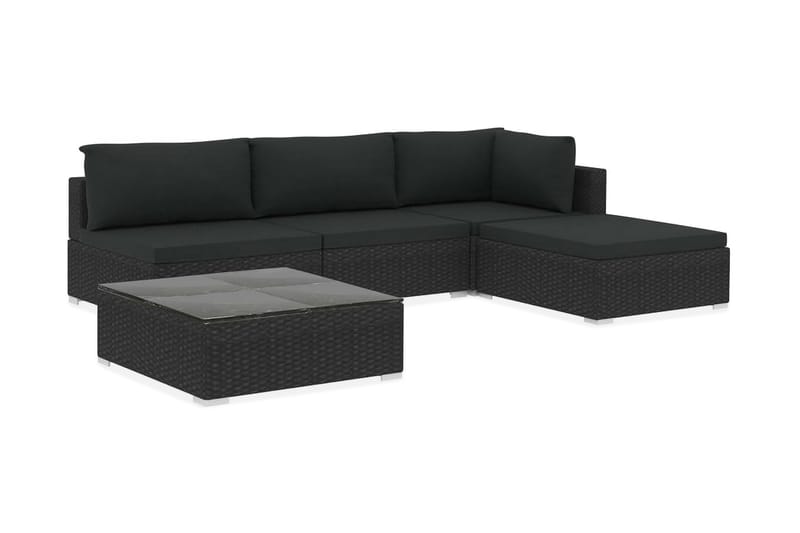 Haveloungesæt 5 dele med hynder polyrattan sort - Sort - Havemøbler - Loungemøbler - Loungesæt