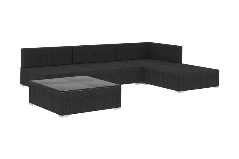 Haveloungesæt 5 dele med hynder polyrattan sort - Sort - Altanmøbler - Sofagrupper udendørs - Loungesæt