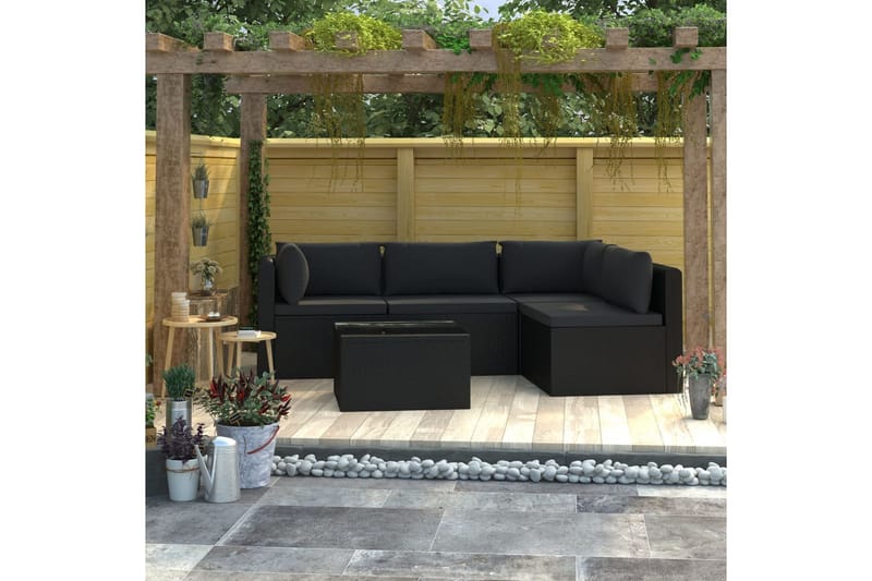 haveloungesæt 5 dele med hynder polyrattan sort - Sort - Havemøbler - Loungemøbler - Loungesæt