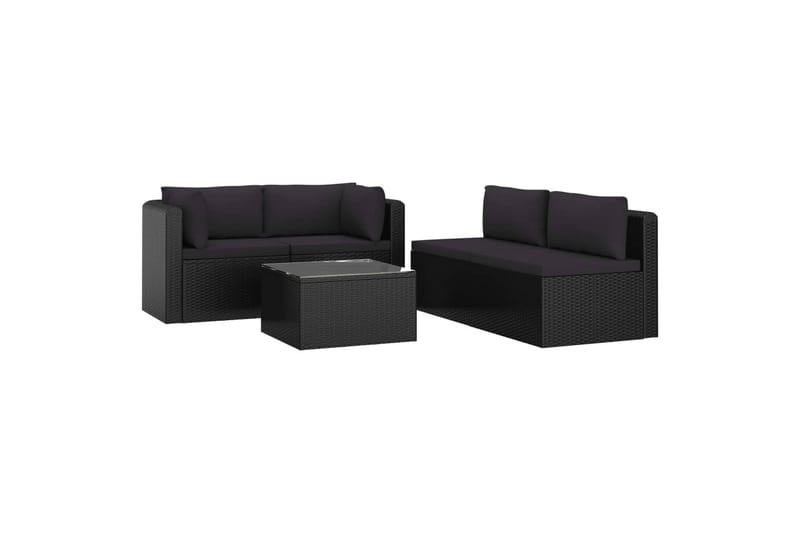 haveloungesæt 5 dele med hynder polyrattan sort - Sort - Altanmøbler - Sofagrupper udendørs - Loungesæt