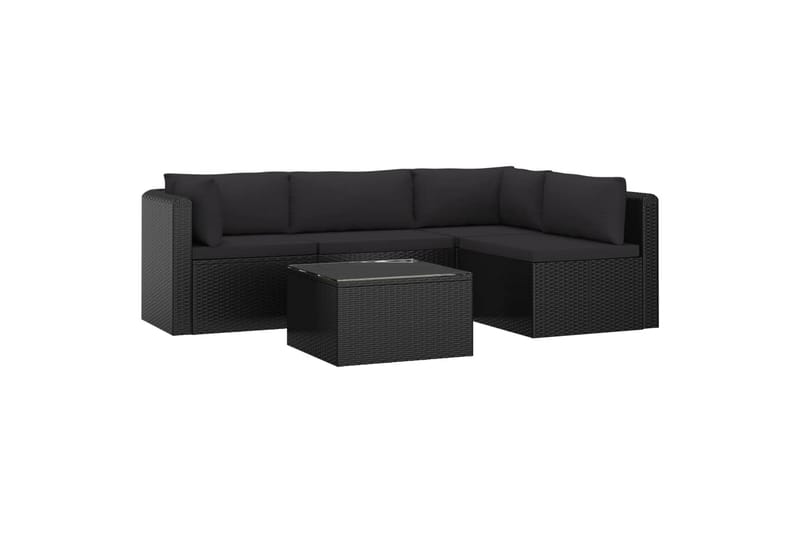 haveloungesæt 5 dele med hynder polyrattan sort - Sort - Havemøbler - Loungemøbler - Loungesæt