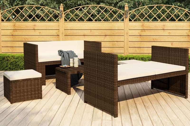 haveloungesæt 5 dele med hynder polyrattan brun - Brun - Altanmøbler - Sofagrupper udendørs - Loungesæt