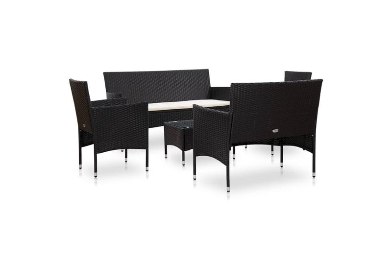 Haveloungesæt 5 Dele med Hynder Polyrattan Sort - Sort - Havemøbler - Loungemøbler - Loungesæt