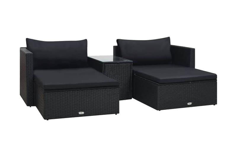 Haveloungesæt 5 Dele Med Hynder Polyrattan Sort - Sort - Havemøbler - Loungemøbler - Loungesæt
