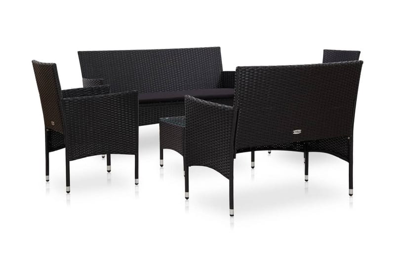 Haveloungesæt 5 Dele med Hynder Polyrattan Sort - Sort - Havemøbler - Loungemøbler - Loungesæt