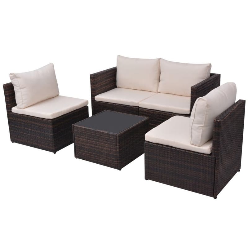Haveloungesæt 5 Dele Med Hynder Polyrattan Brun - Brun - Havemøbler - Loungemøbler - Loungesæt