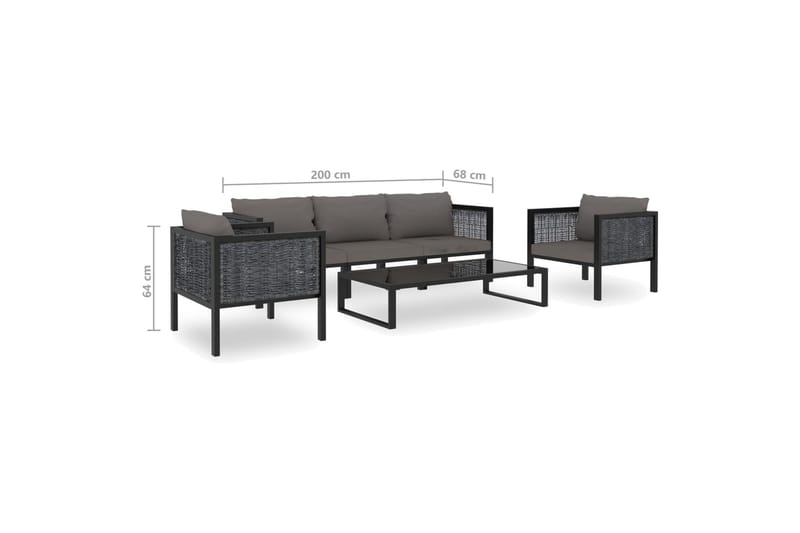 Haveloungesæt 6 Dele Med Hynde Polyrattan Antracitgrå - Havemøbler - Loungemøbler - Loungesæt