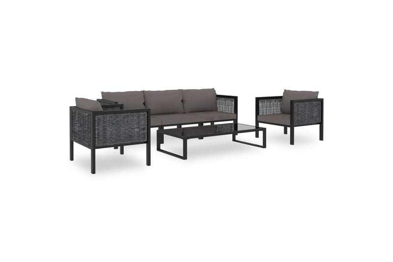 Haveloungesæt 6 Dele Med Hynde Polyrattan Antracitgrå - Havemøbler - Loungemøbler - Loungesæt