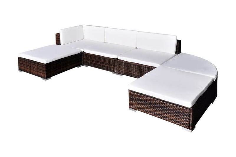 Haveloungesæt 6 Dele Med Hynder Polyrattan Brun - Brun - Havemøbler - Loungemøbler - Loungesæt