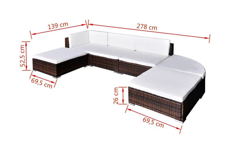Haveloungesæt 6 Dele Med Hynder Polyrattan Brun - Brun - Havemøbler - Loungemøbler - Loungesæt