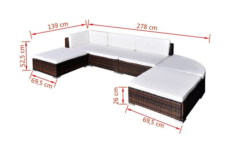 Haveloungesæt 6 Dele Med Hynder Polyrattan Brun - Brun - Altanmøbler - Sofagrupper udendørs - Loungesæt