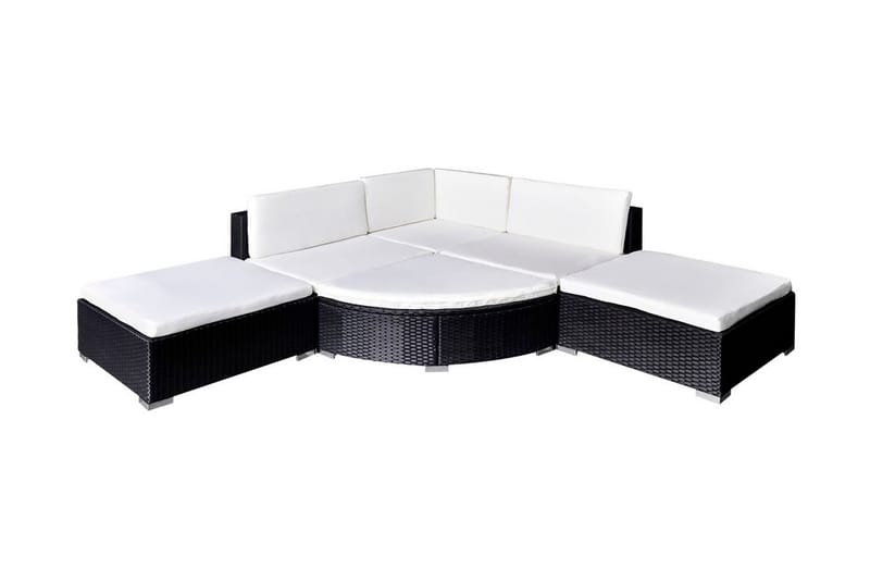 Haveloungesæt 6 Dele Med Hynder Polyrattan Sort - Sort - Havemøbler - Loungemøbler - Loungesæt