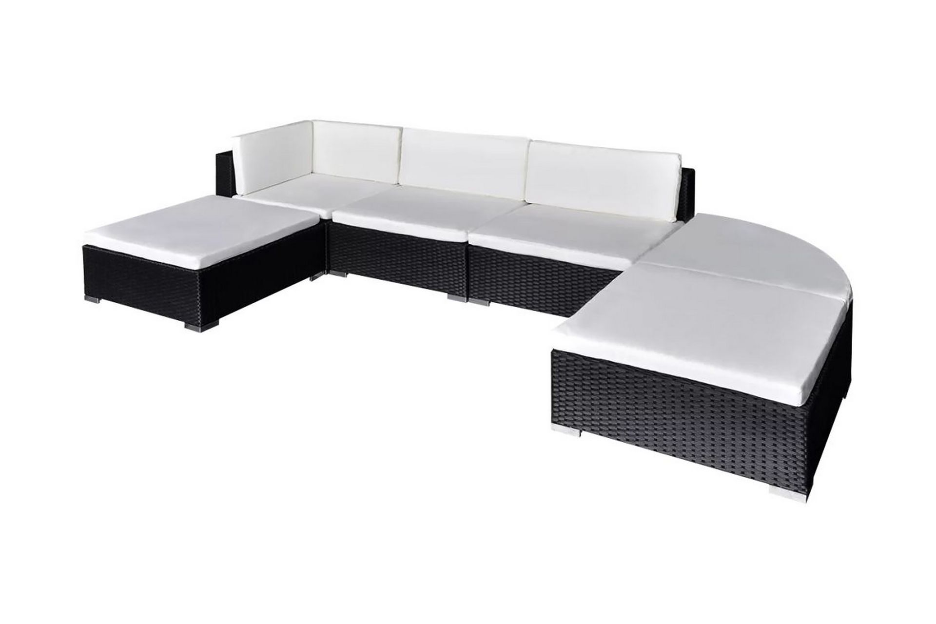 Haveloungesæt 6 Dele Med Hynder Polyrattan Sort - Sort - Havemøbler - Loungemøbler - Loungesæt