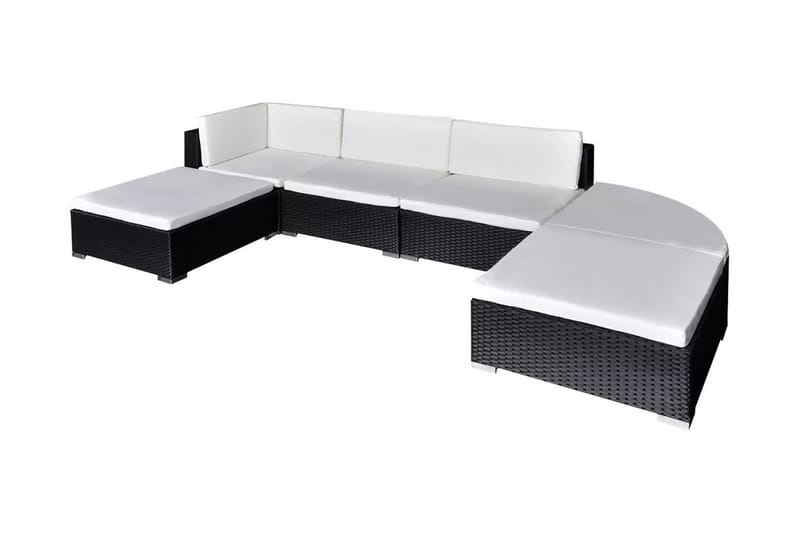 Haveloungesæt 6 Dele Med Hynder Polyrattan Sort - Sort - Havemøbler - Loungemøbler - Loungesæt