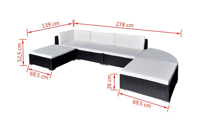 Haveloungesæt 6 Dele Med Hynder Polyrattan Sort - Sort - Havemøbler - Loungemøbler - Loungesæt