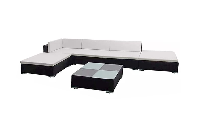 Haveloungesæt 6 Dele Med Hynder Polyrattan Sort - Sort - Havemøbler - Loungemøbler - Loungesæt