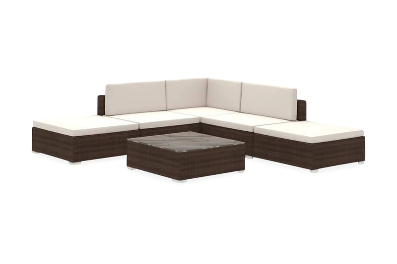 Haveloungesæt 6 Dele Med Hynder Polyrattan Brun - Brun - Havemøbler - Loungemøbler - Loungesæt
