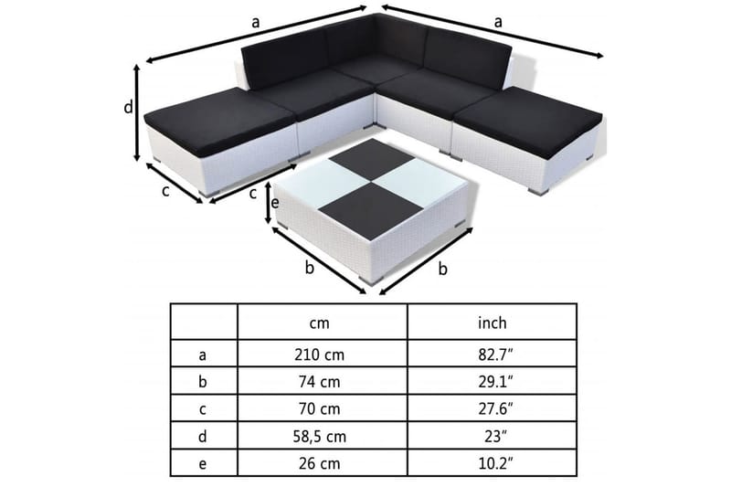 Haveloungesæt 6 Dele Med Hynder Polyrattan Hvid - Flerfarvet - Altanmøbler - Sofagrupper udendørs - Loungesæt