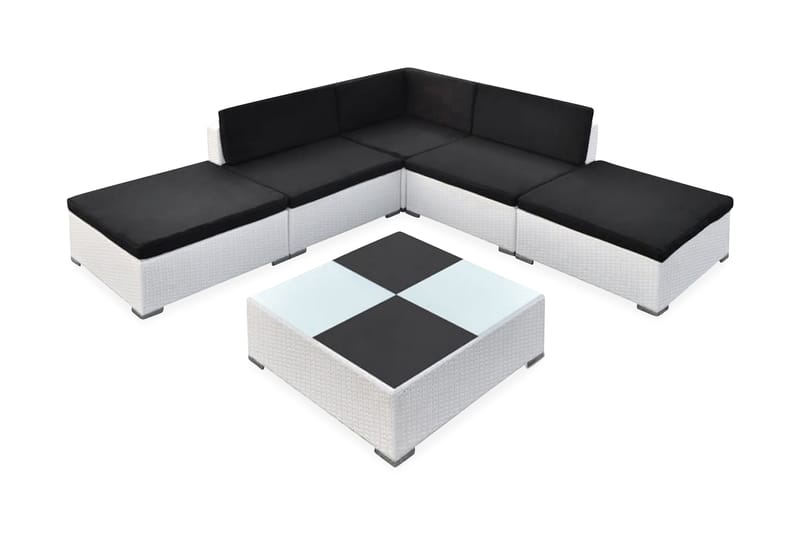 Haveloungesæt 6 Dele Med Hynder Polyrattan Hvid - Flerfarvet - Havemøbler - Loungemøbler - Loungesæt