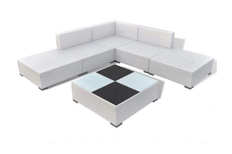 Haveloungesæt 6 Dele Med Hynder Polyrattan Hvid - Flerfarvet - Havemøbler - Loungemøbler - Loungesæt