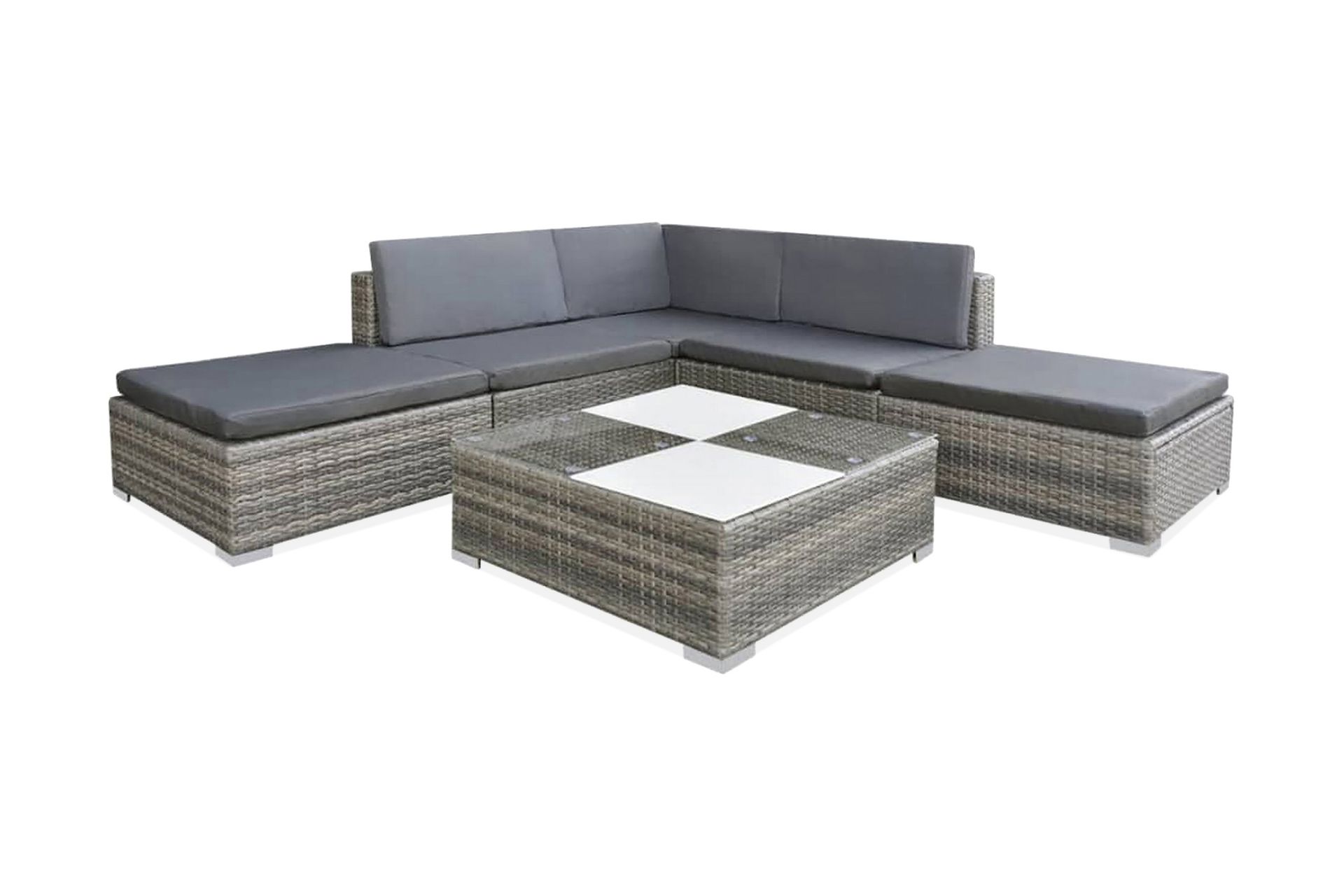 Haveloungesæt 6 Dele Med Hynder Polyrattan Grå - Grå - Havemøbler - Loungemøbler - Loungesæt