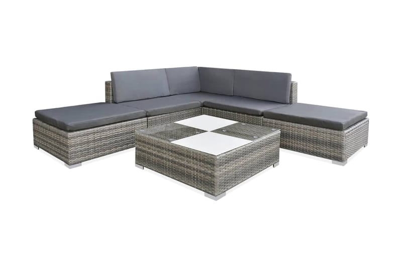 Haveloungesæt 6 Dele Med Hynder Polyrattan Grå - Grå - Havemøbler - Loungemøbler - Loungesæt