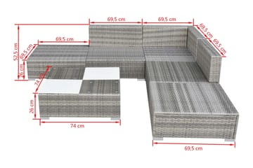 Haveloungesæt 6 Dele Med Hynder Polyrattan Grå - Grå - Havemøbler - Loungemøbler - Loungesæt