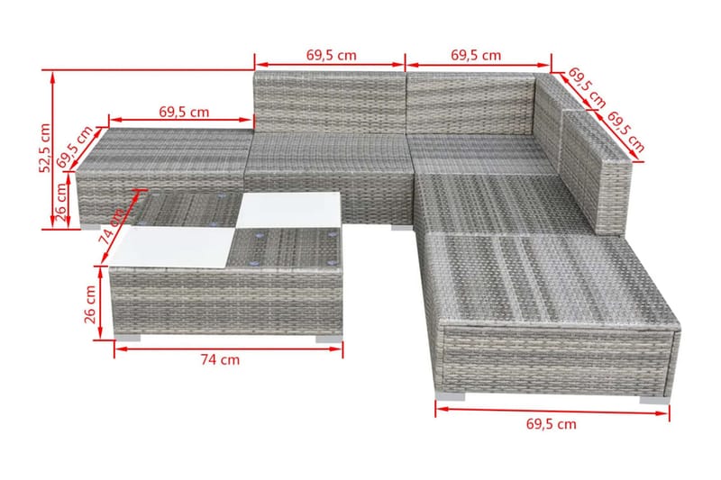 Haveloungesæt 6 Dele Med Hynder Polyrattan Grå - Grå - Havemøbler - Loungemøbler - Loungesæt