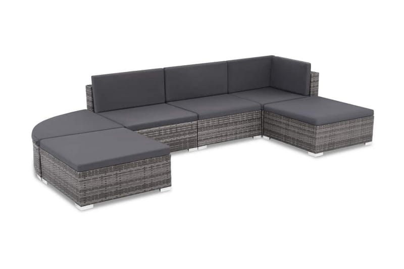Haveloungesæt 6 Dele Med Hynder Polyrattan Grå - Grå - Havemøbler - Loungemøbler - Loungesæt