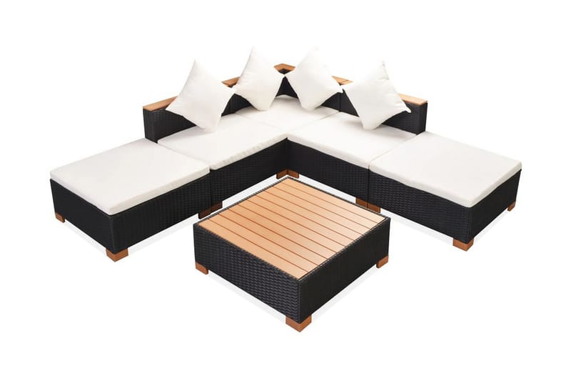 Haveloungesæt 6 Dele Med Hynder Polyrattan Sort - Sort - Havemøbler - Loungemøbler - Loungesæt