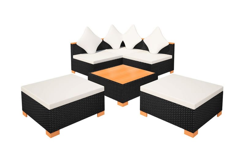 Haveloungesæt 6 Dele Med Hynder Polyrattan Sort - Sort - Havemøbler - Loungemøbler - Loungesæt