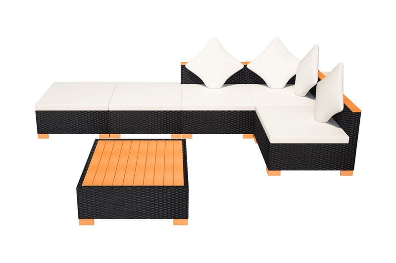 Haveloungesæt 6 Dele Med Hynder Polyrattan Sort - Sort - Havemøbler - Loungemøbler - Loungesæt