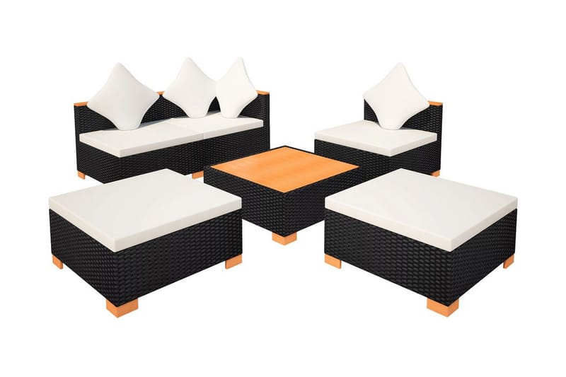 Haveloungesæt 6 Dele Med Hynder Polyrattan Sort - Sort - Havemøbler - Loungemøbler - Loungesæt
