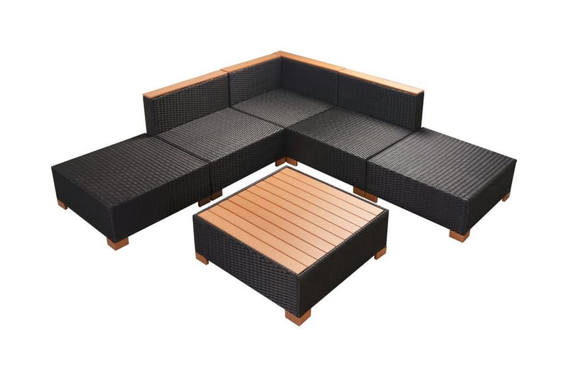 Haveloungesæt 6 Dele Med Hynder Polyrattan Sort - Sort - Havemøbler - Loungemøbler - Loungesæt