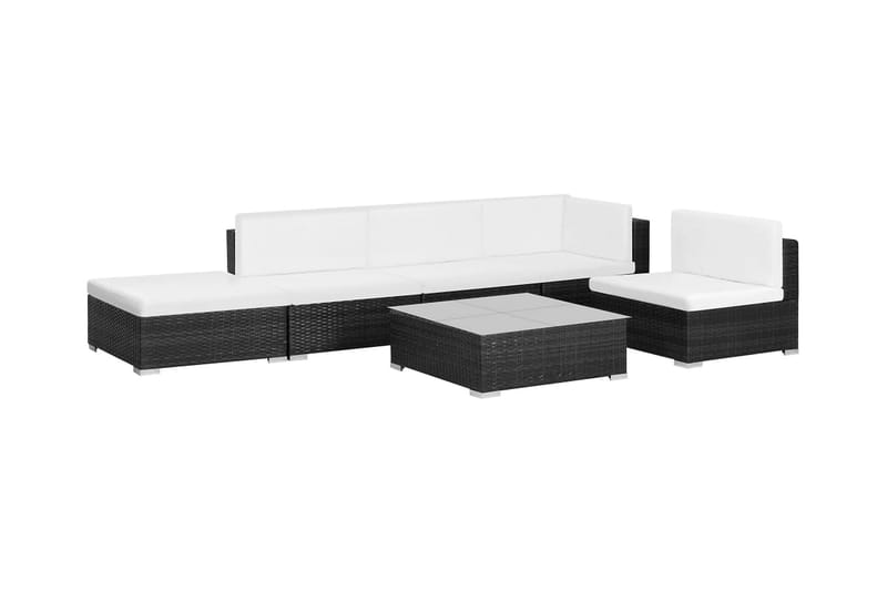 Haveloungesæt 6 Dele Med Hynder Polyrattan Sort - Sort - Havemøbler - Loungemøbler - Loungesæt