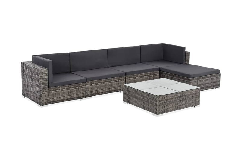 Haveloungesæt 6 Dele Med Hynder Polyrattan Grå - Grå - Havemøbler - Loungemøbler - Loungesæt