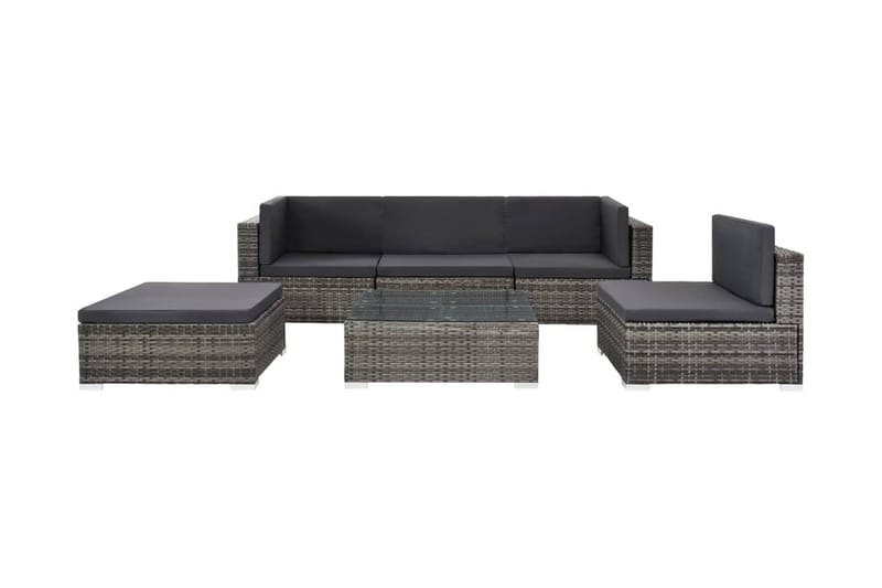Haveloungesæt 6 Dele Med Hynder Polyrattan Grå - Grå - Havemøbler - Loungemøbler - Loungesæt