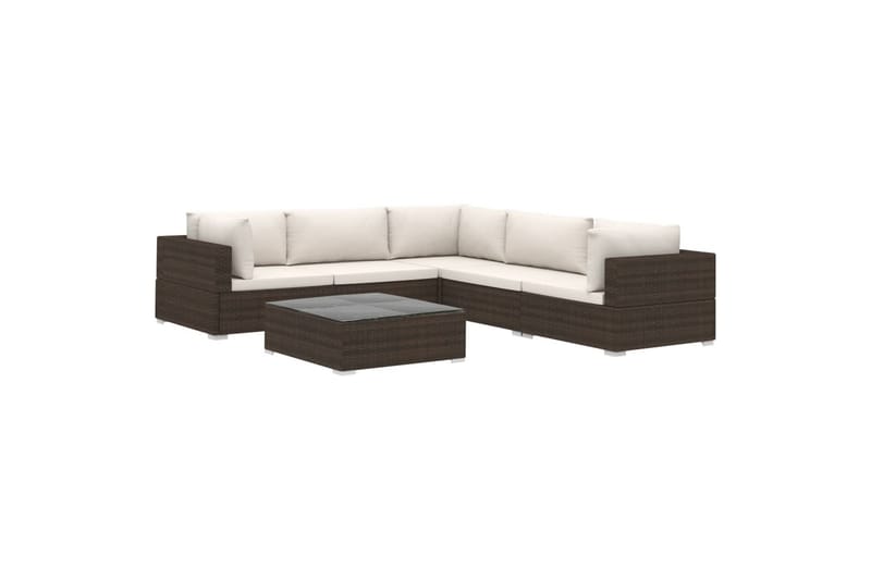 Haveloungesæt 6 dele med hynder polyrattan brun - Brun - Havemøbler - Loungemøbler - Loungesæt