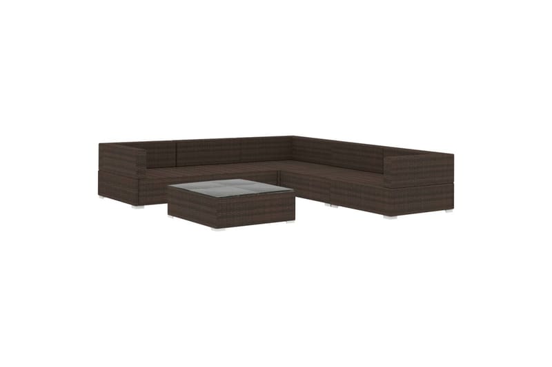 Haveloungesæt 6 dele med hynder polyrattan brun - Brun - Havemøbler - Loungemøbler - Loungesæt