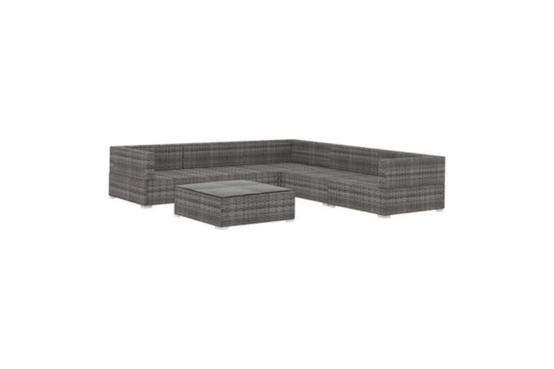 Haveloungesæt 6 dele med hynder polyrattan grå - Grå - Havemøbler - Loungemøbler - Loungesæt