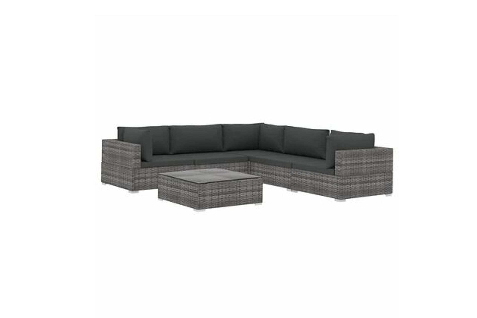Haveloungesæt 6 dele med hynder polyrattan grå - Grå - Havemøbler - Loungemøbler - Loungesæt