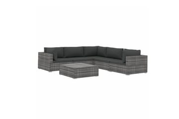 Haveloungesæt 6 dele med hynder polyrattan grå - Grå - Havemøbler - Loungemøbler - Loungesæt