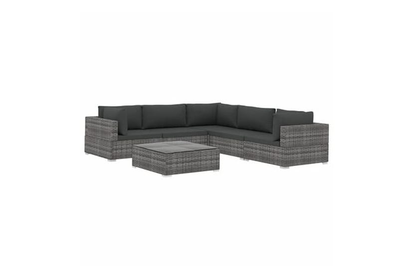 Haveloungesæt 6 dele med hynder polyrattan grå - Grå - Havemøbler - Loungemøbler - Loungesæt