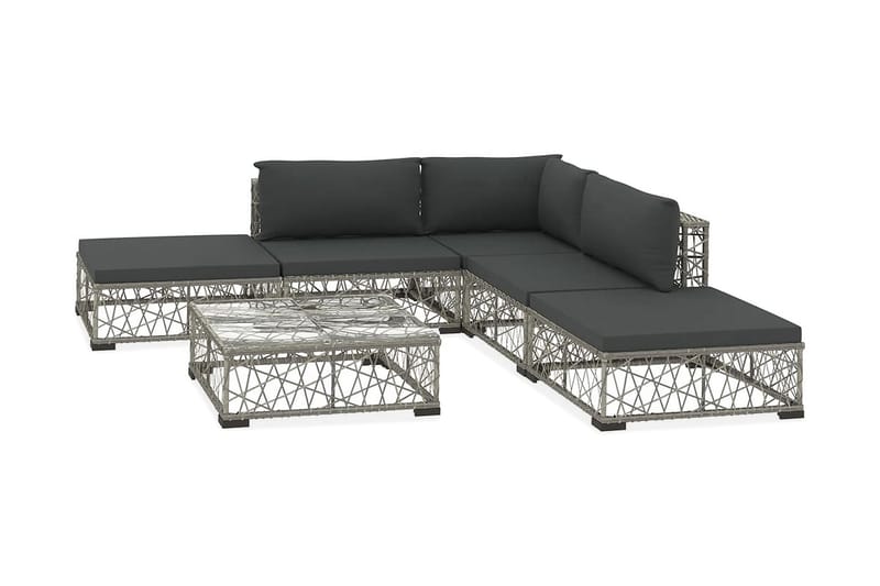 Haveloungesæt 6 dele med hynder polyrattan grå - Grå - Havemøbler - Loungemøbler - Loungesæt