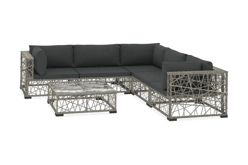Haveloungesæt 6 dele med hynder polyrattan grå - Grå - Havemøbler - Loungemøbler - Loungesæt