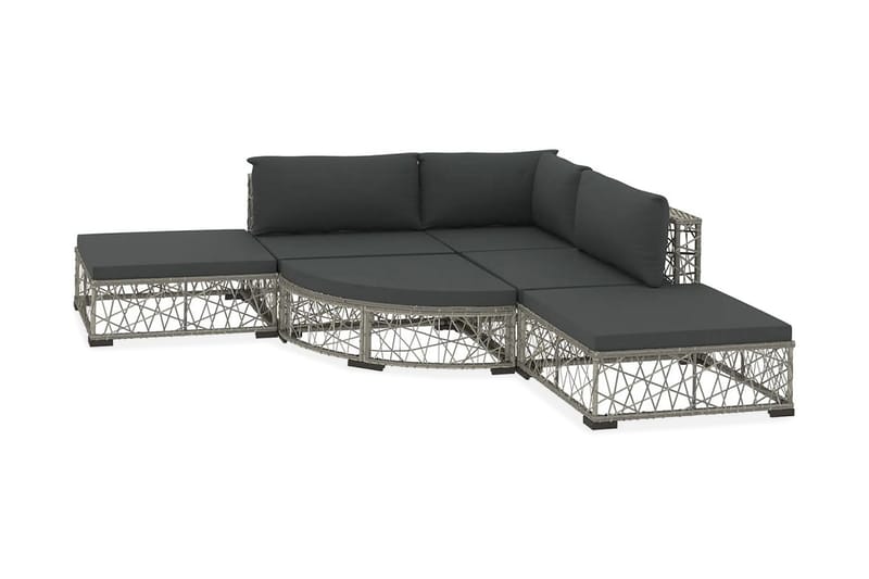 Haveloungesæt 6 dele med hynder polyrattan grå - Grå - Havemøbler - Loungemøbler - Loungesæt