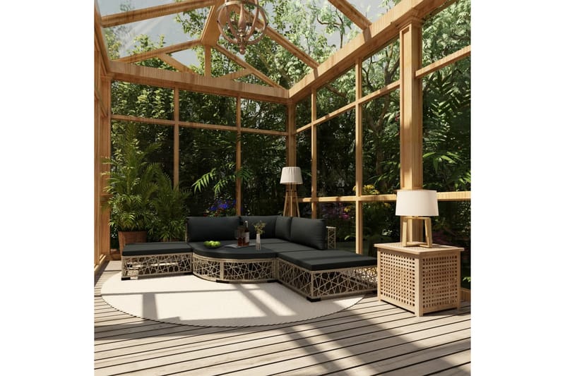 Haveloungesæt 6 dele med hynder polyrattan grå - Grå - Havemøbler - Loungemøbler - Loungesæt