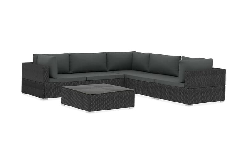 Haveloungesæt 6 dele med hynder polyrattan sort - Sort - Sofagrupper udendørs - Loungesæt - Altanmøbler